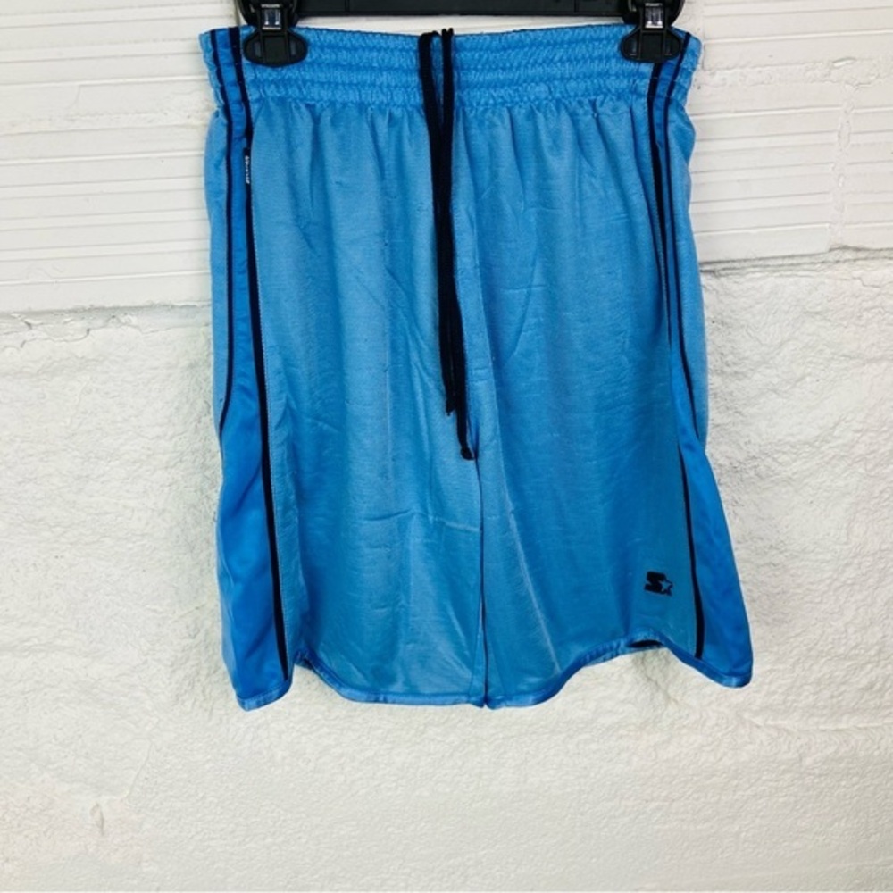 STARTER Light Blue satin Athletic Shorts with navy Accents size medium